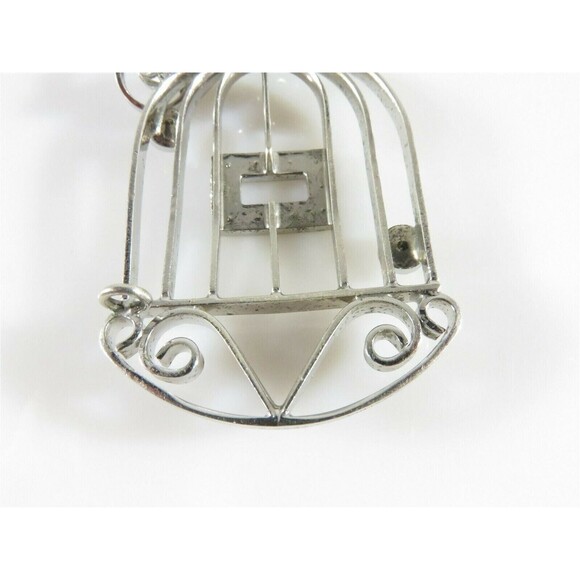 Unique Integrity Sterling Silver Rhinestone Bird Cage Brooch - Picture 6 of 9